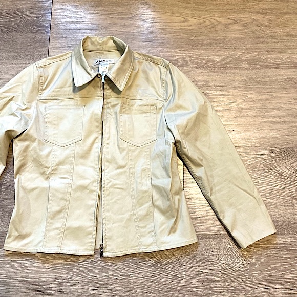JONES & CO (NWOT) • Tan Lightweight Thin Zip-Up Cotton Jacket Coat • Size Small - Picture 11 of 16